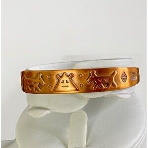 ESTATE COPPER BY BELL  SOUTHWESTERN STAMPED DOG WOLF ARROW CUFF BRACELET 6.5”